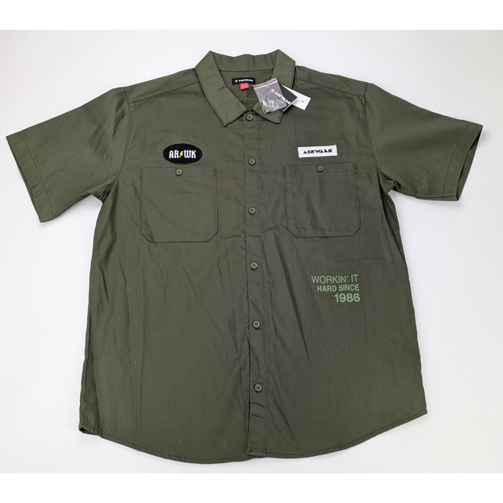 NWT Vintage AIRWALK Workin It Hard Since 1986 Men's Button Up Shirt Size XL